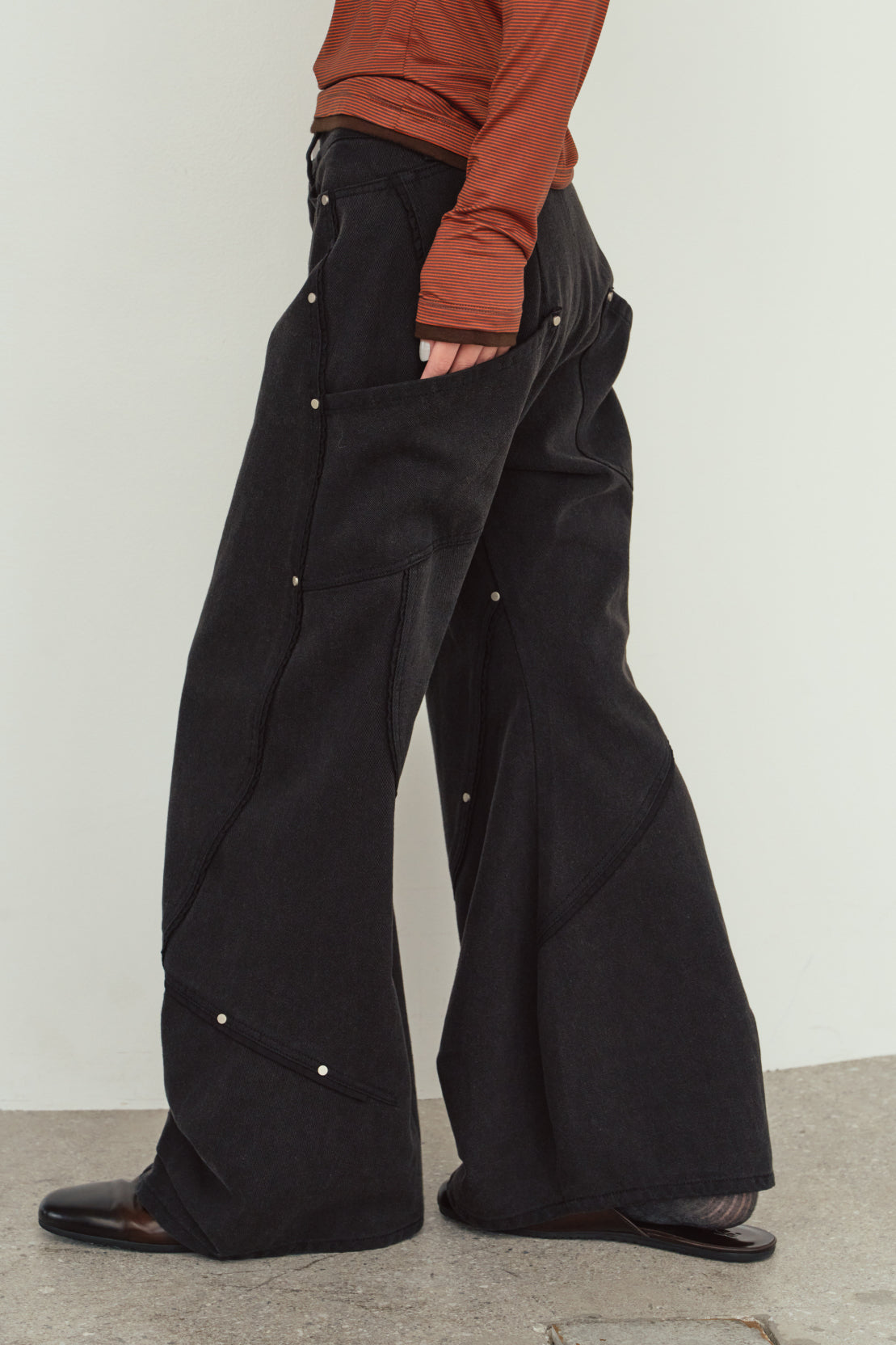curve utility denim pants(unisex)/black