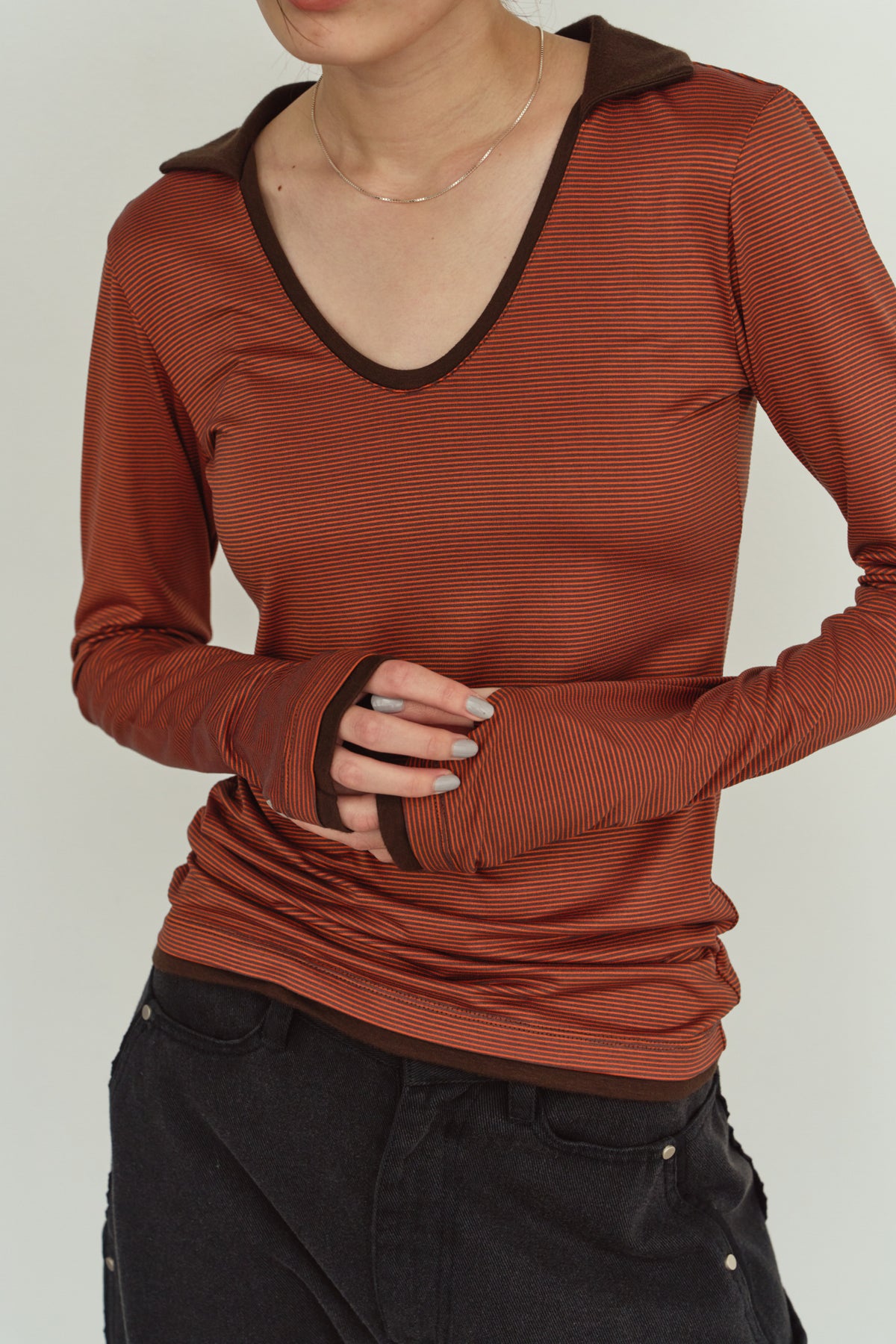 u-neck slim top/orange