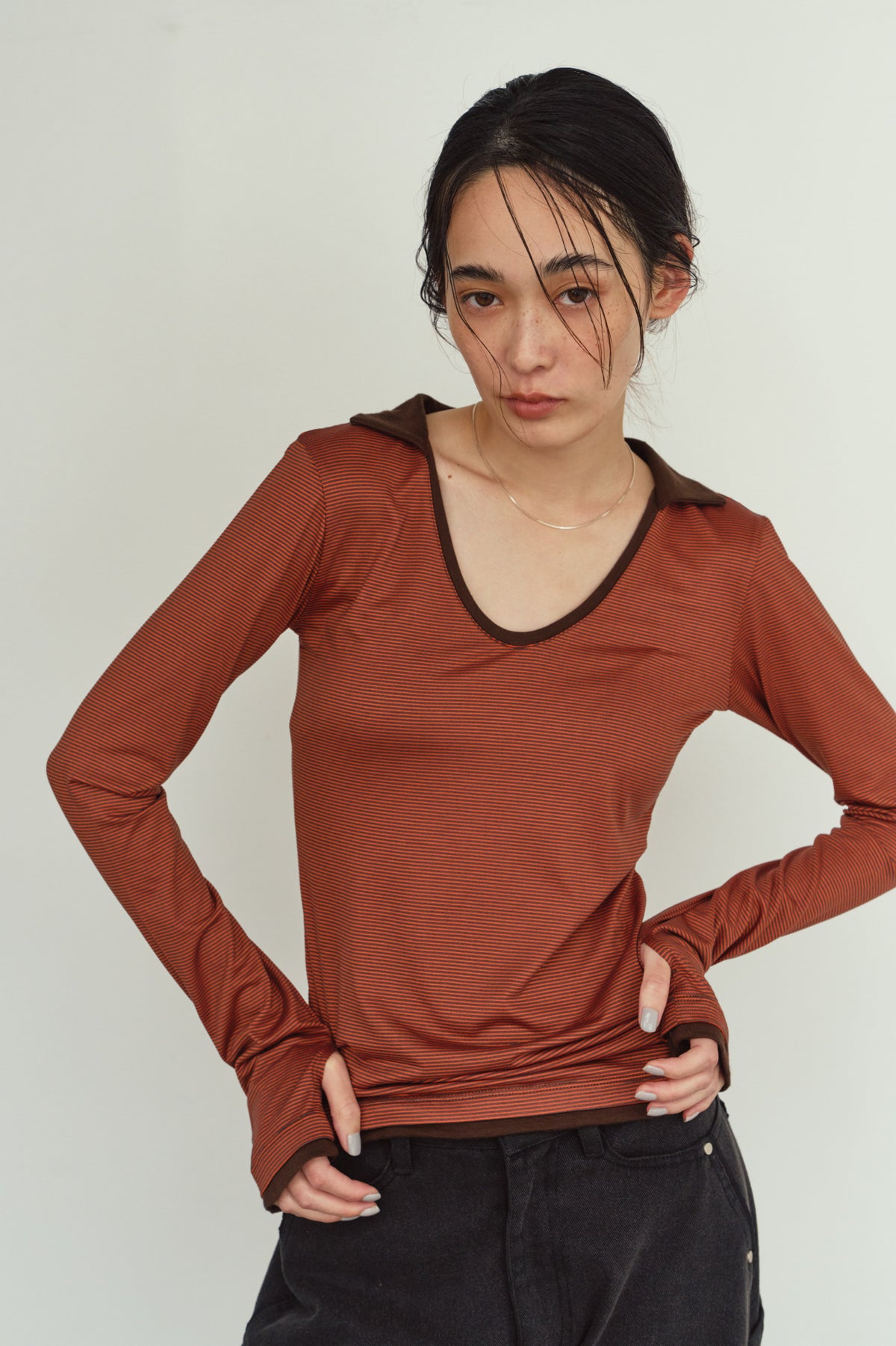 u-neck slim top/orange