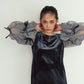 draped tulle dress/bluegray