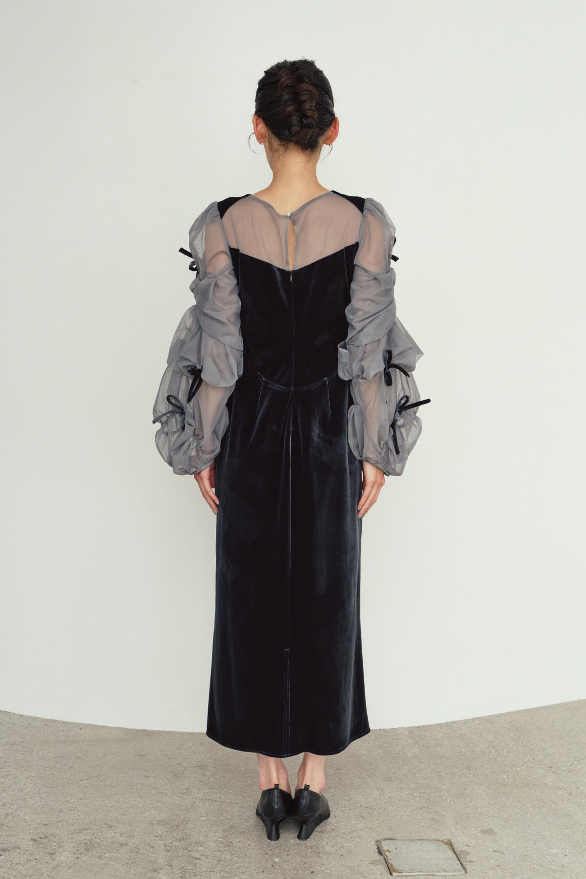 draped tulle dress/bluegray