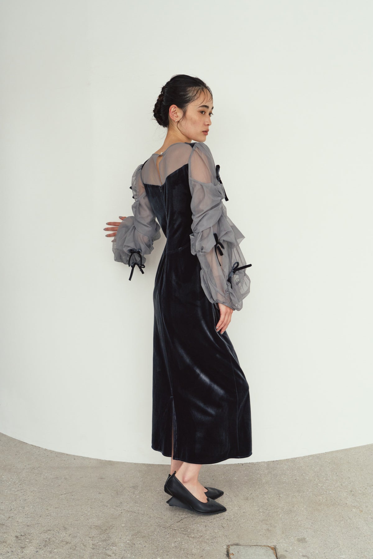 draped tulle dress/bluegray
