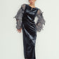 draped tulle dress/bluegray