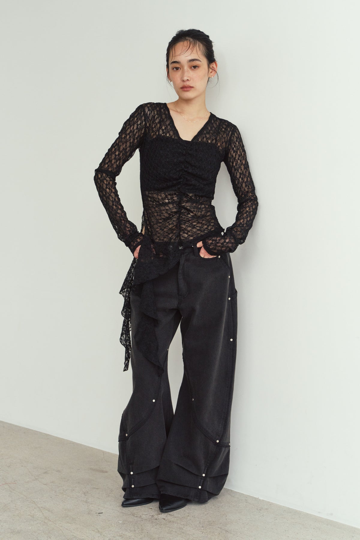 curve utility denim pants(unisex)/black