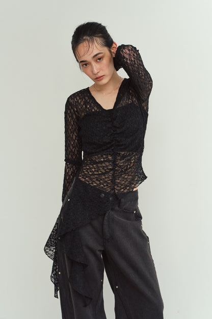 lace gathered top/black
