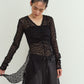 lace gathered top/black