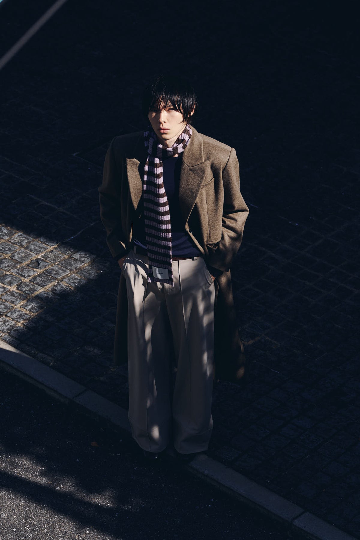 single-breasted long coat/beige