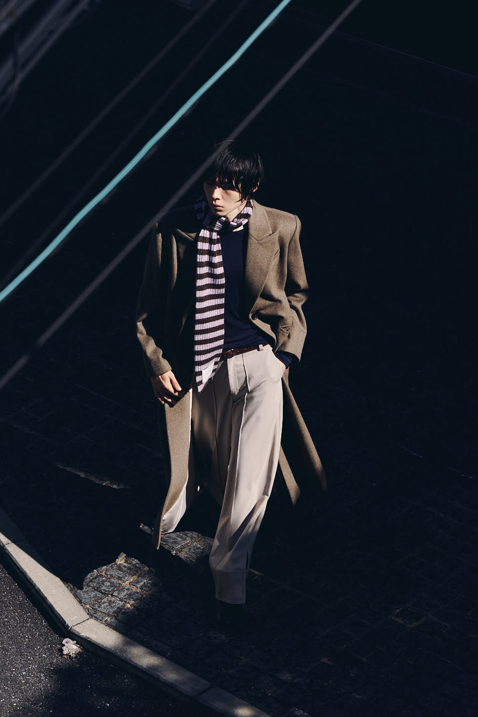 single-breasted long coat/beige