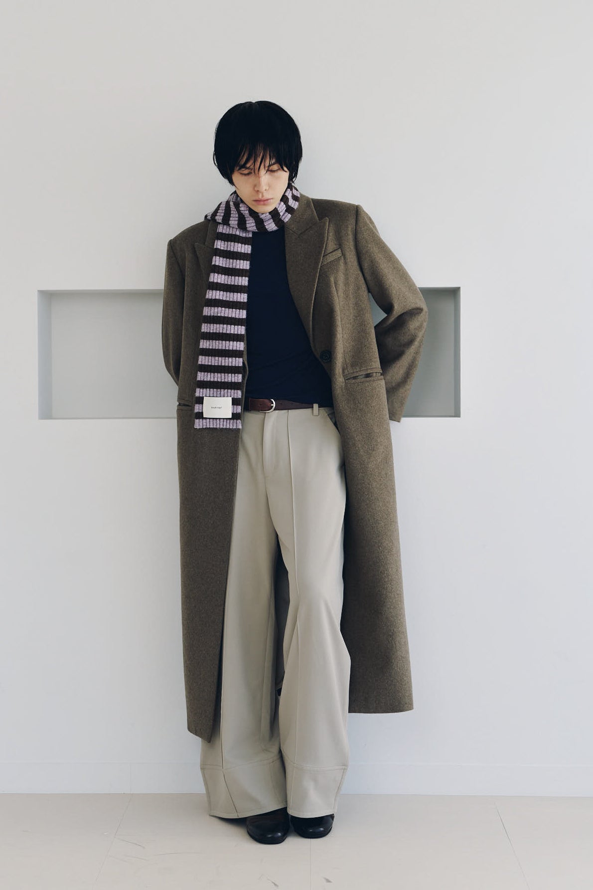 single-breasted long coat/beige