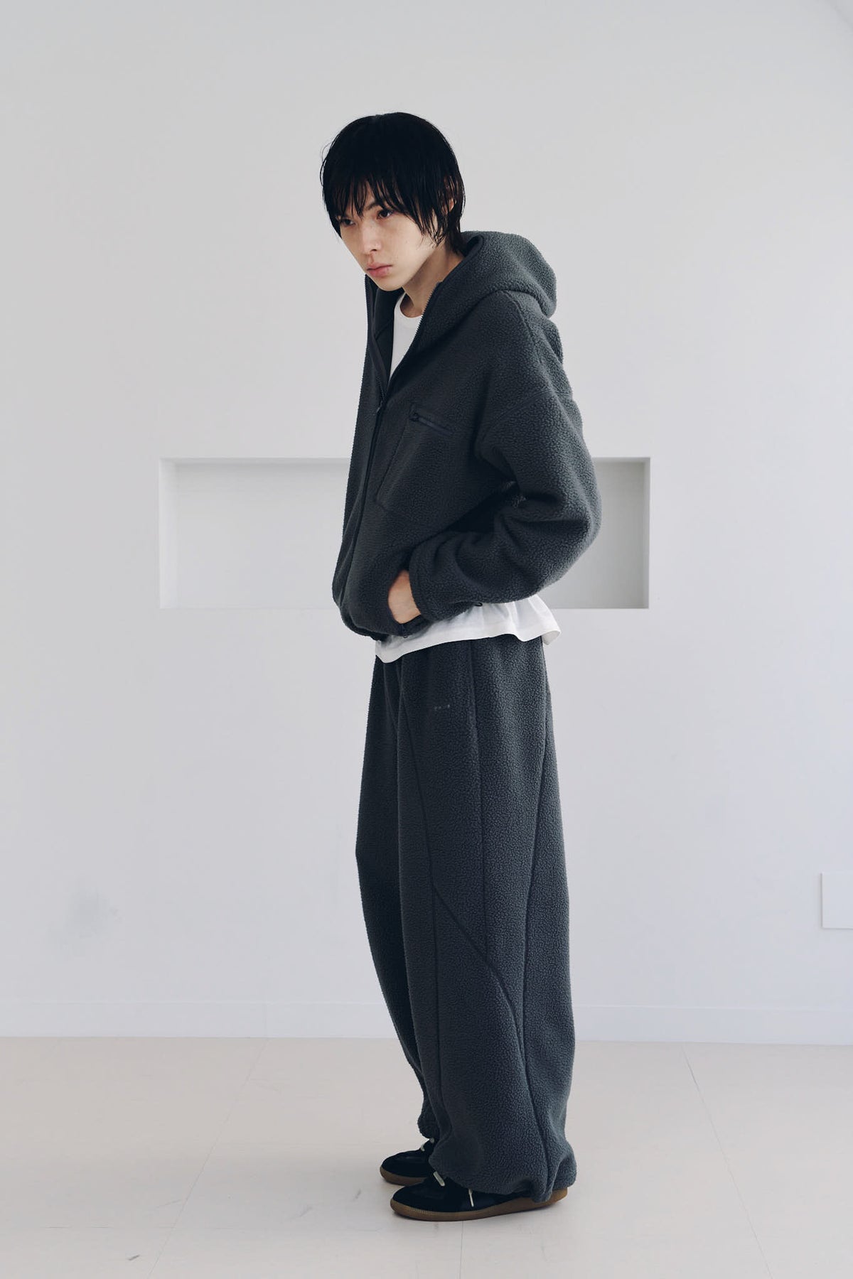 curved zip boa hoodie(unisex)/gray