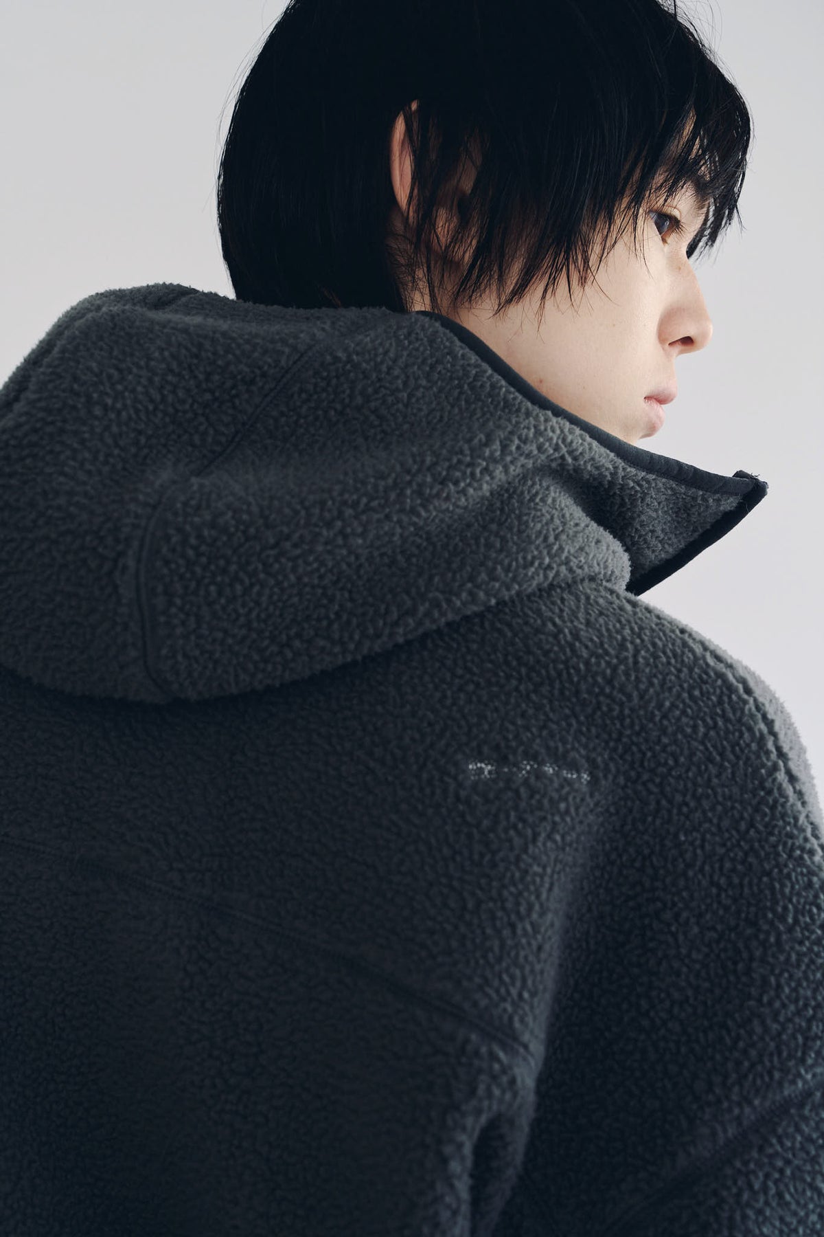 curved zip boa hoodie(unisex)/gray