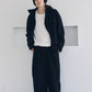 curved zip boa hoodie(unisex)/black
