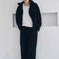 curved zip boa hoodie(unisex)/black