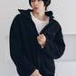 curved zip boa hoodie(unisex)/black