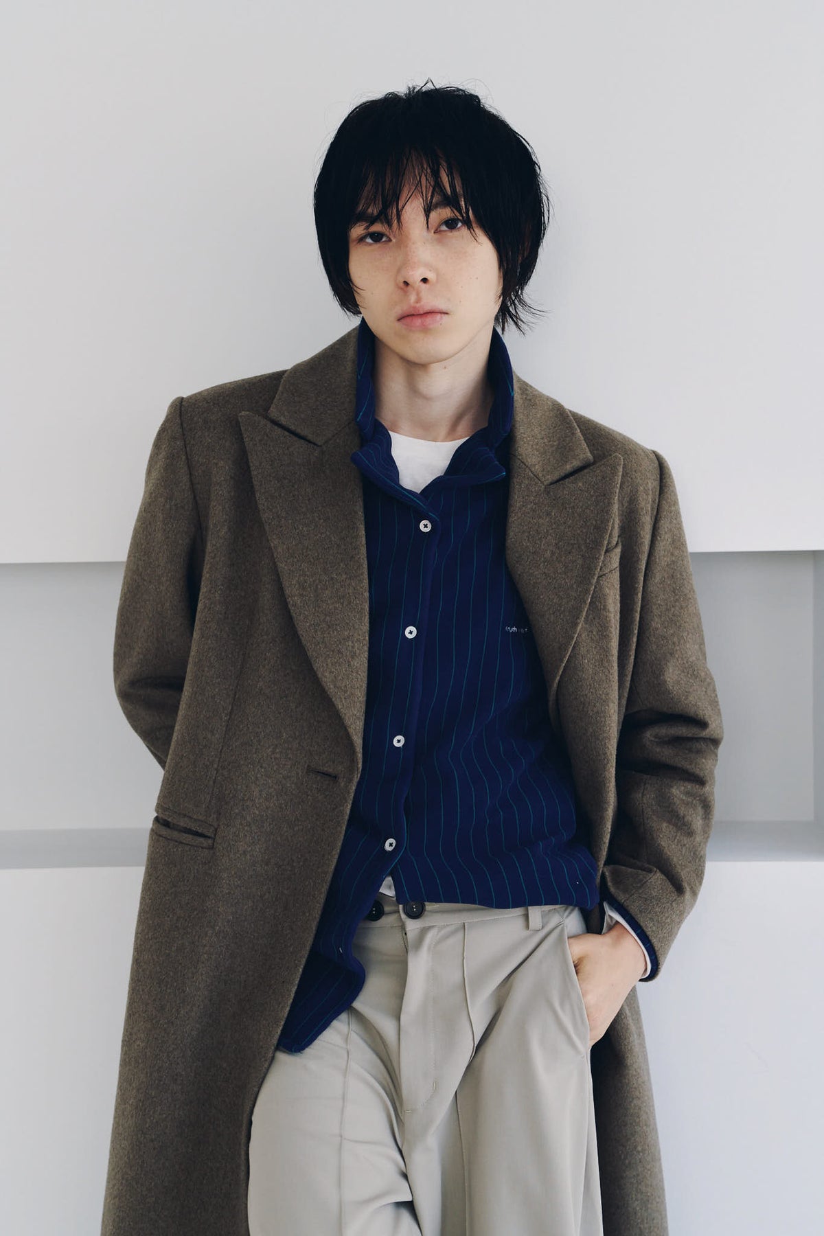 single-breasted long coat/beige