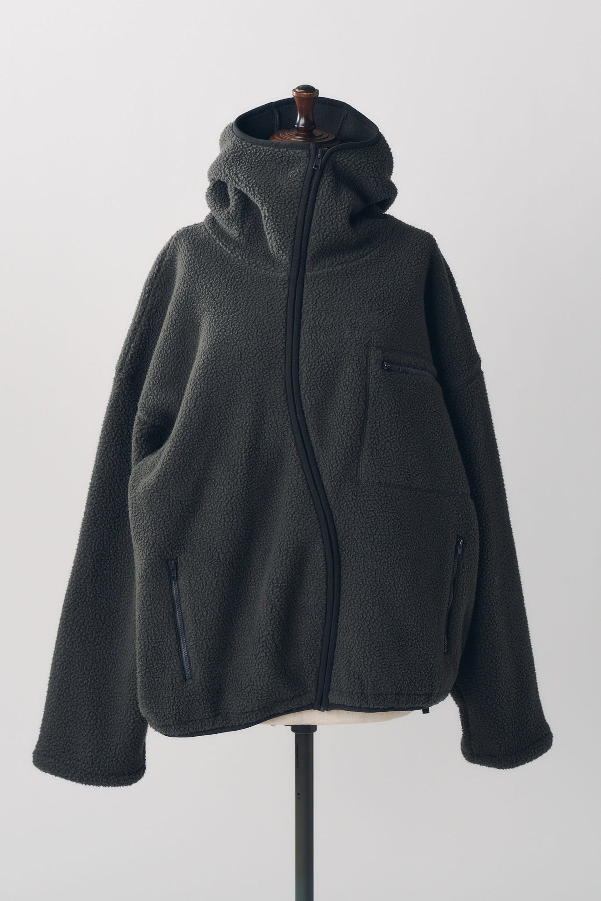 curved zip boa hoodie(unisex)/gray