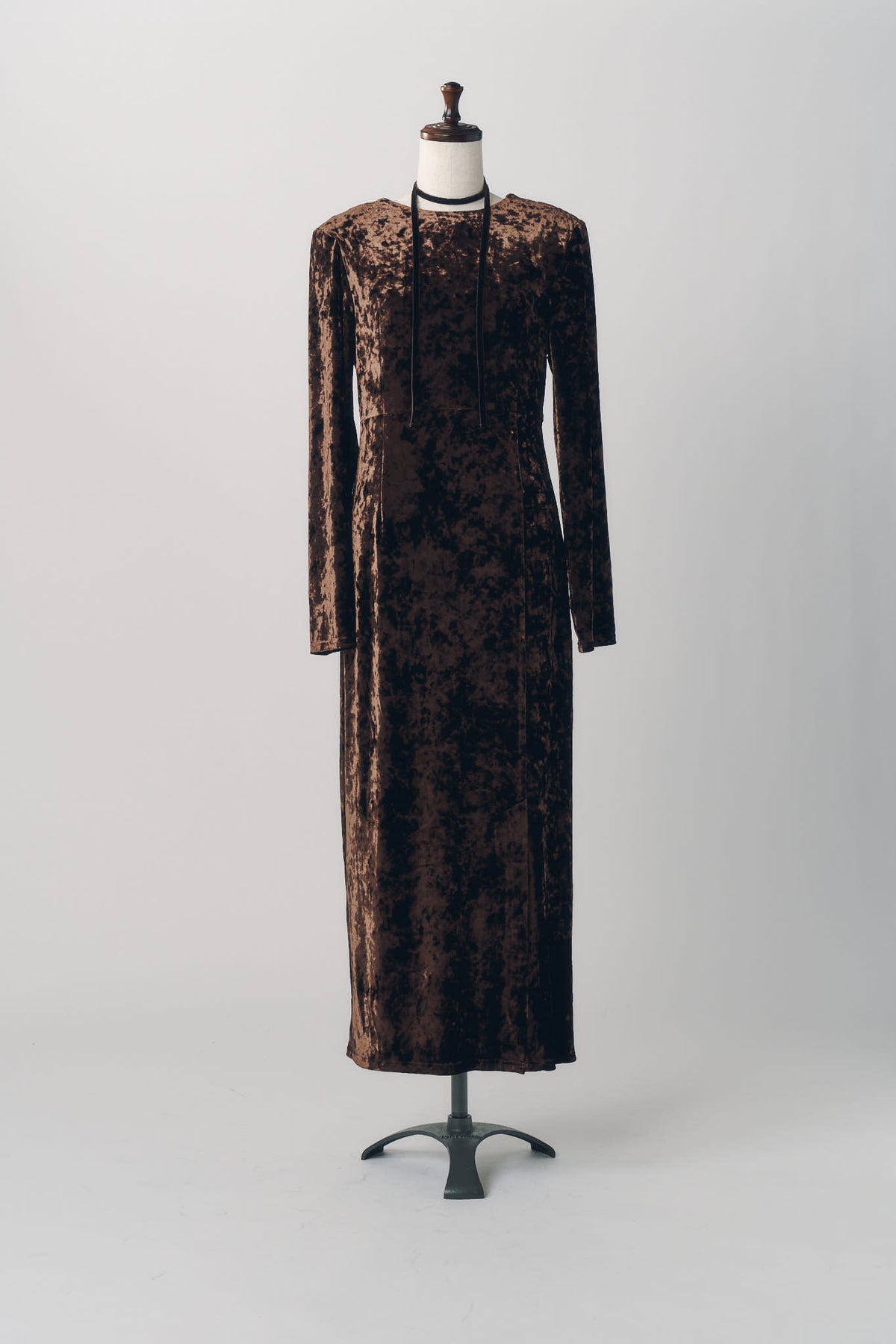 2way draped velour dress/brown
