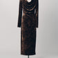 2way draped velour dress/brown