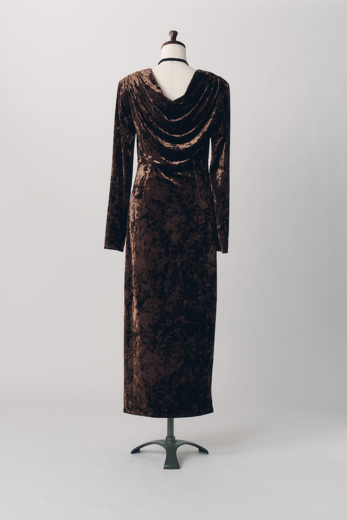 2way draped velour dress/brown