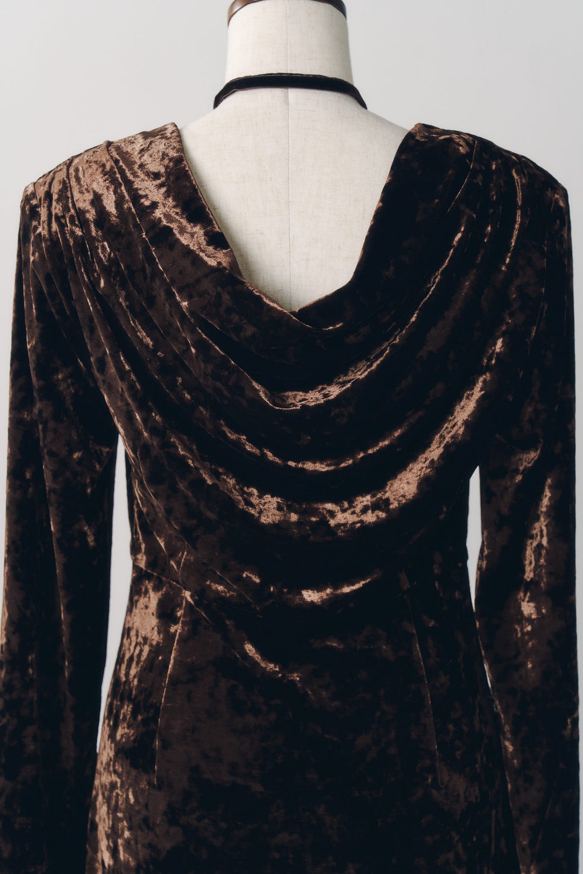 2way draped velour dress/brown