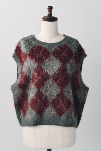 argyle knit vest/red