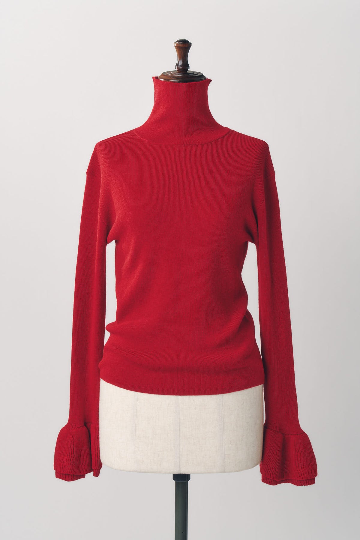 frill high neck knit/red