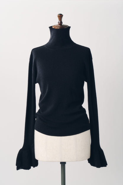 frill high neck knit/black