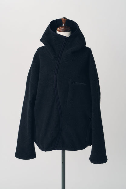 curved zip boa hoodie(unisex)/black