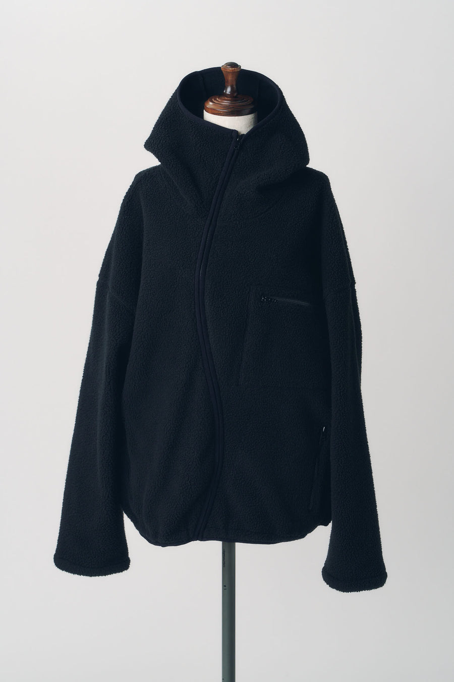 curved zip boa hoodie(unisex)/black