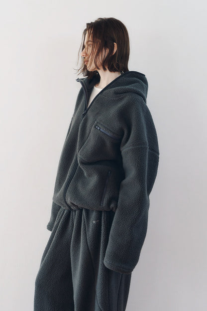 curved zip boa hoodie(unisex)/gray