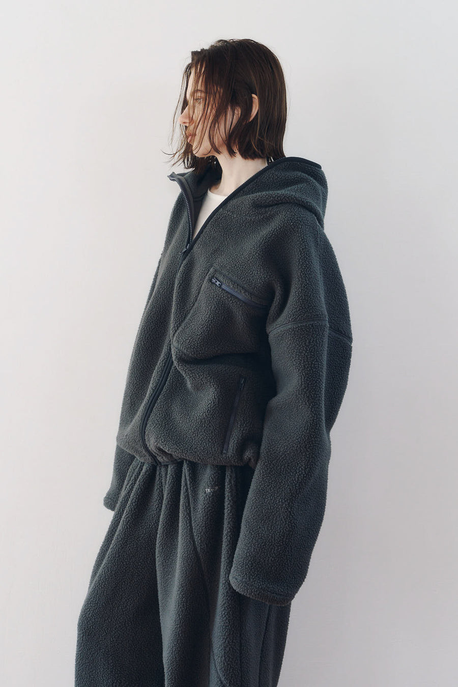 curved zip boa hoodie(unisex)/gray