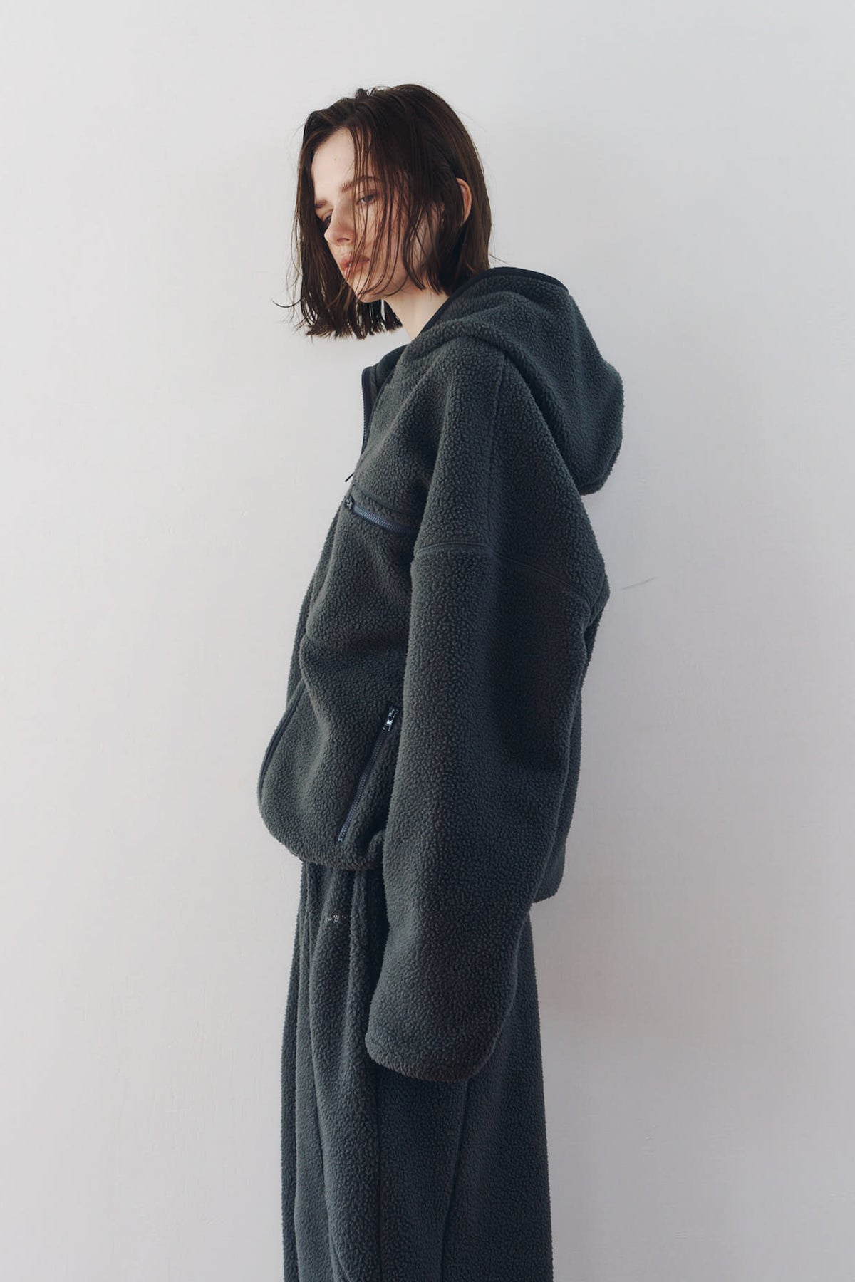 curved zip boa hoodie(unisex)/gray