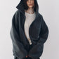 curved zip boa hoodie(unisex)/gray