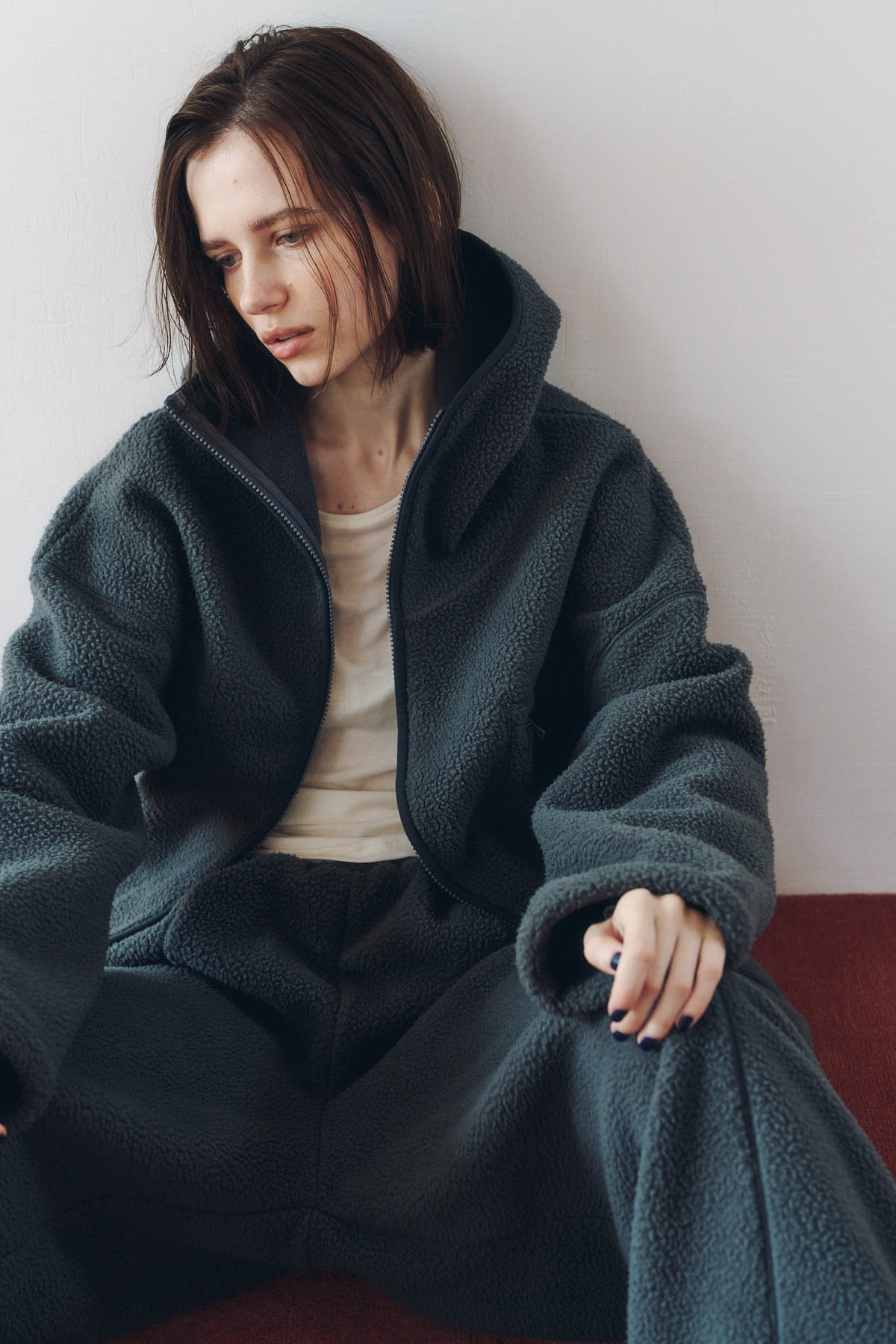 curved zip boa hoodie(unisex)/gray