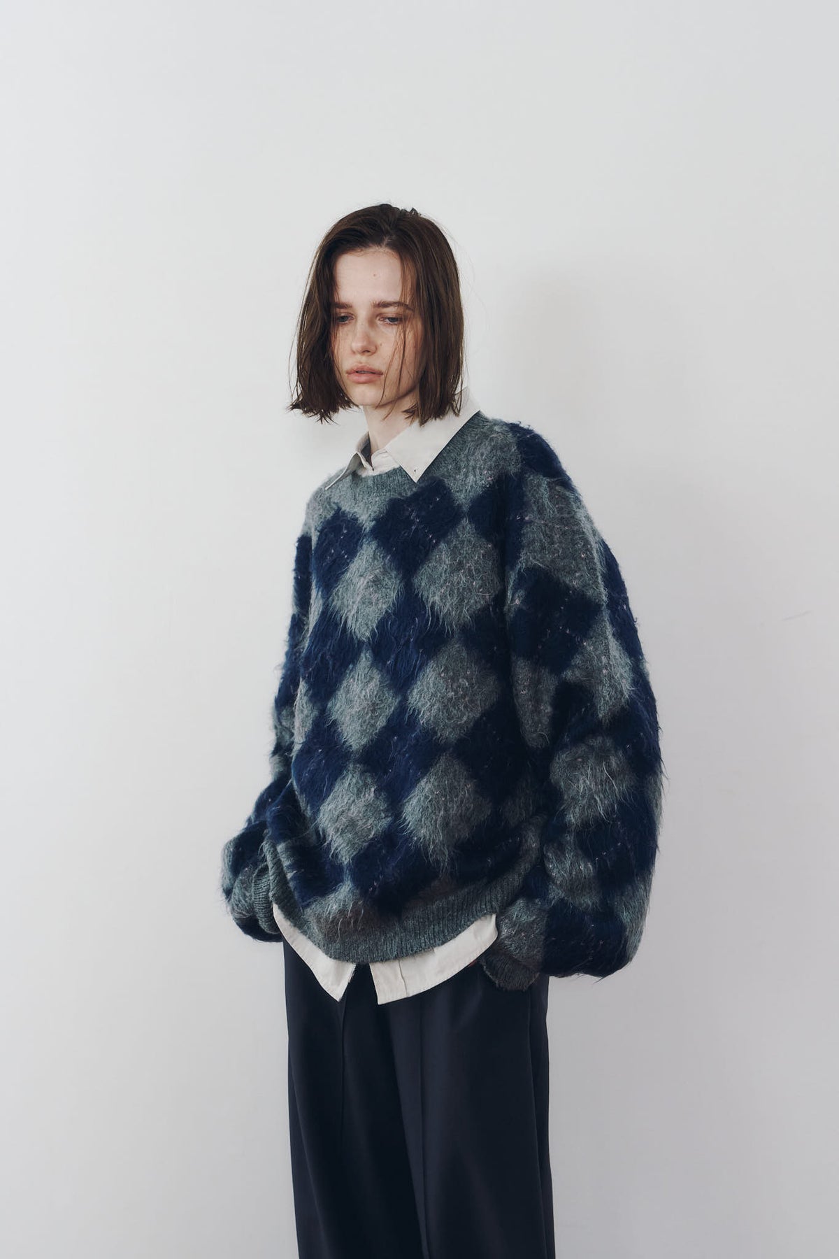 argyle knit(unisex)/navy