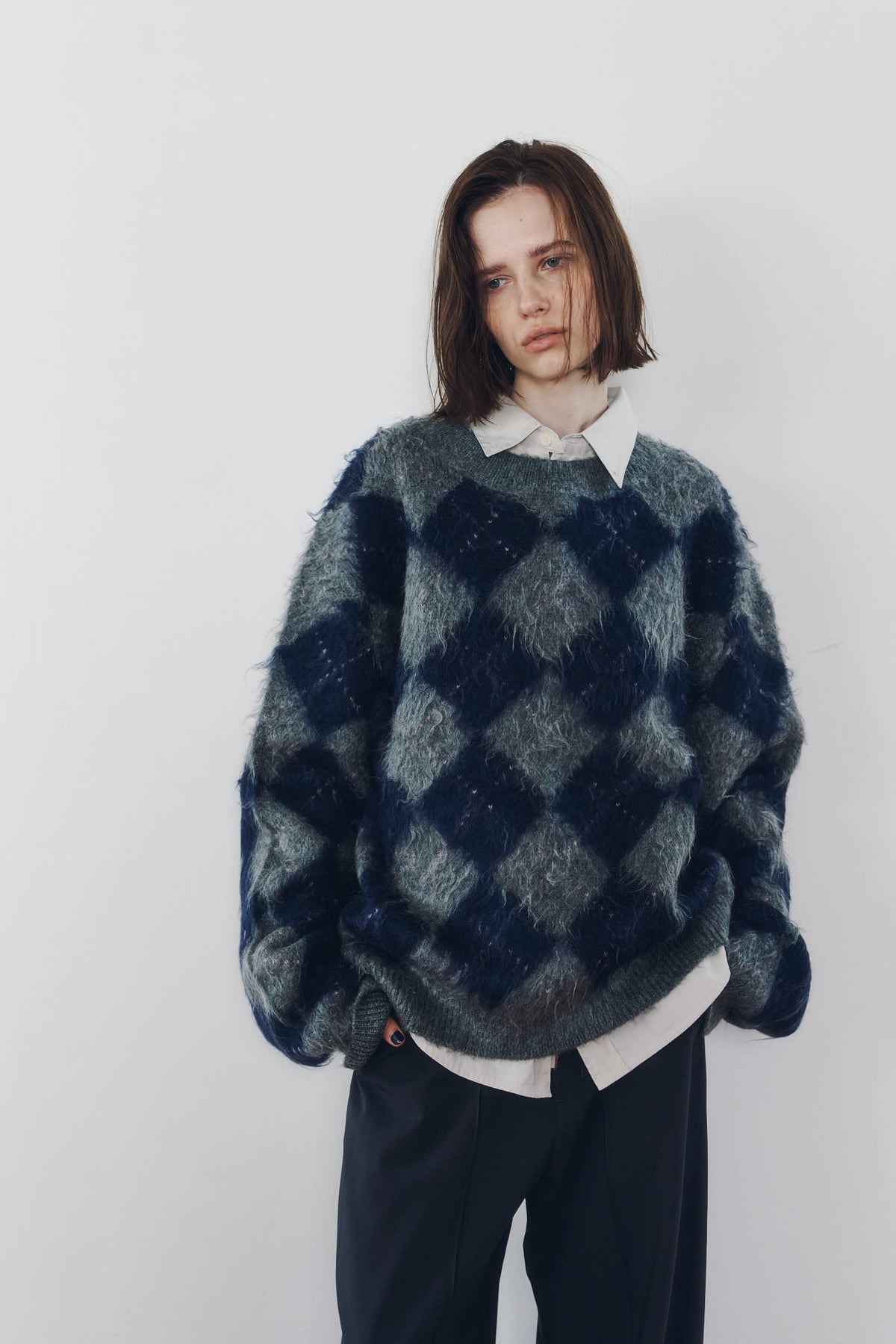 argyle knit(unisex)/navy