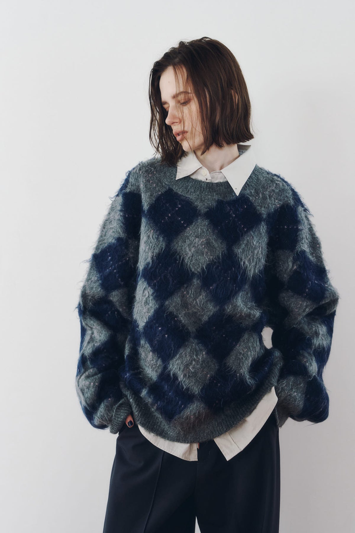 argyle knit(unisex)/navy