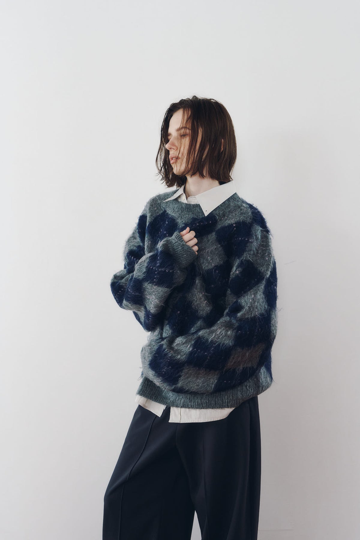 argyle knit(unisex)/navy