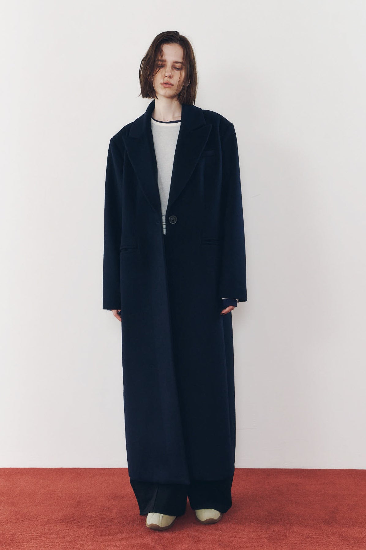 single-breasted long coat/navy