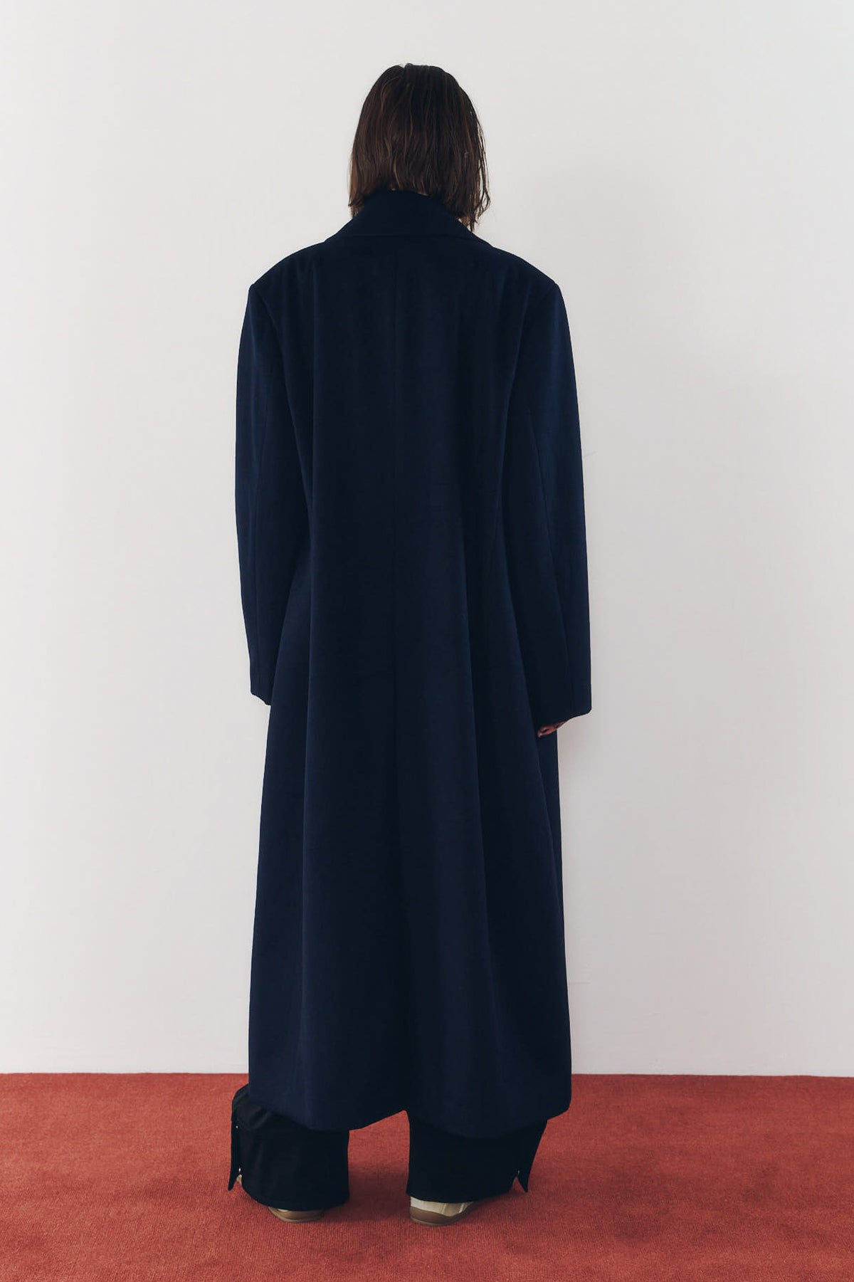 single-breasted long coat/navy
