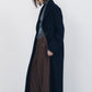 single-breasted long coat/navy