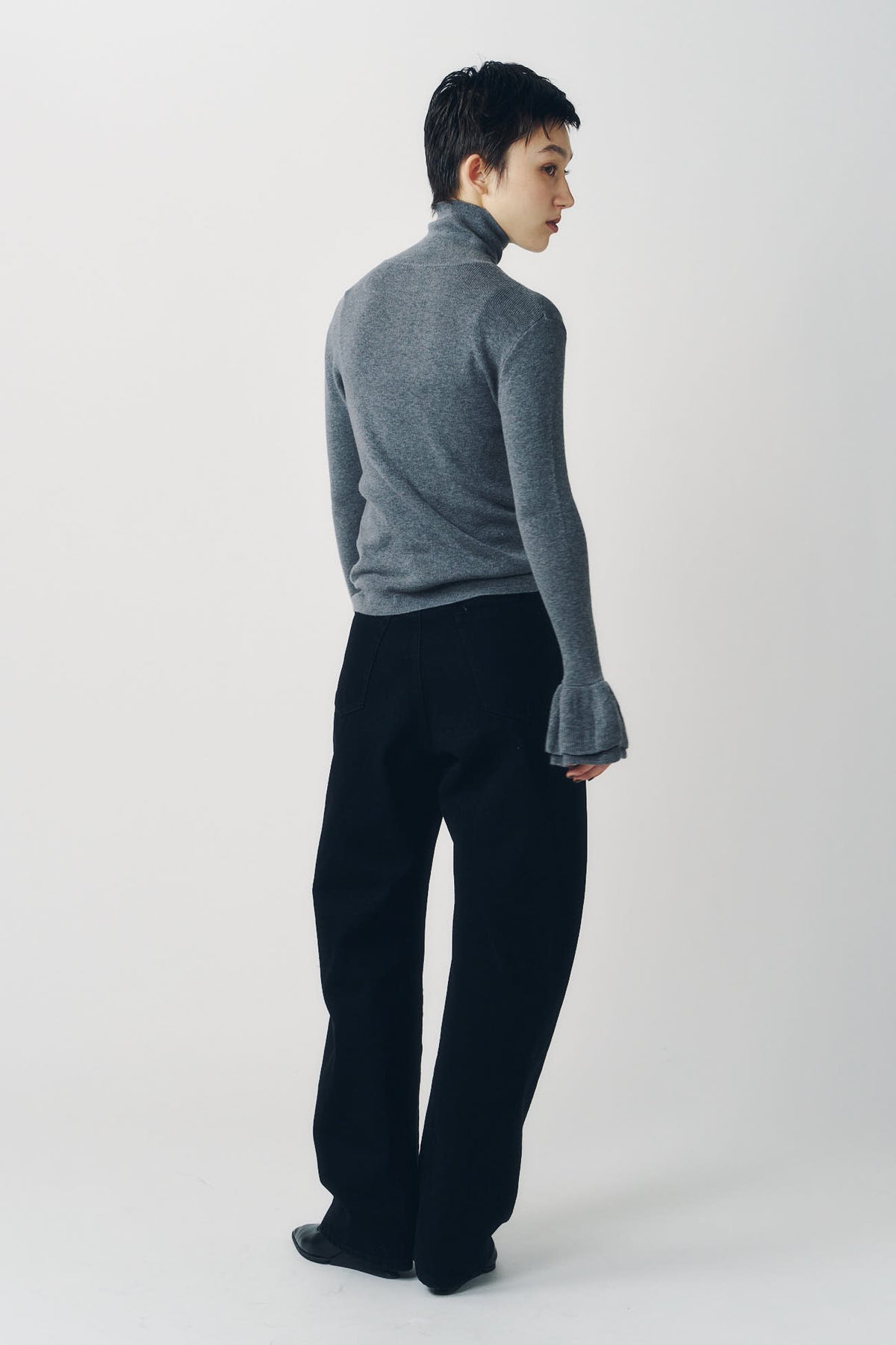 frill high neck knit/gray