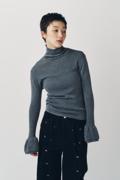 frill high neck knit/gray