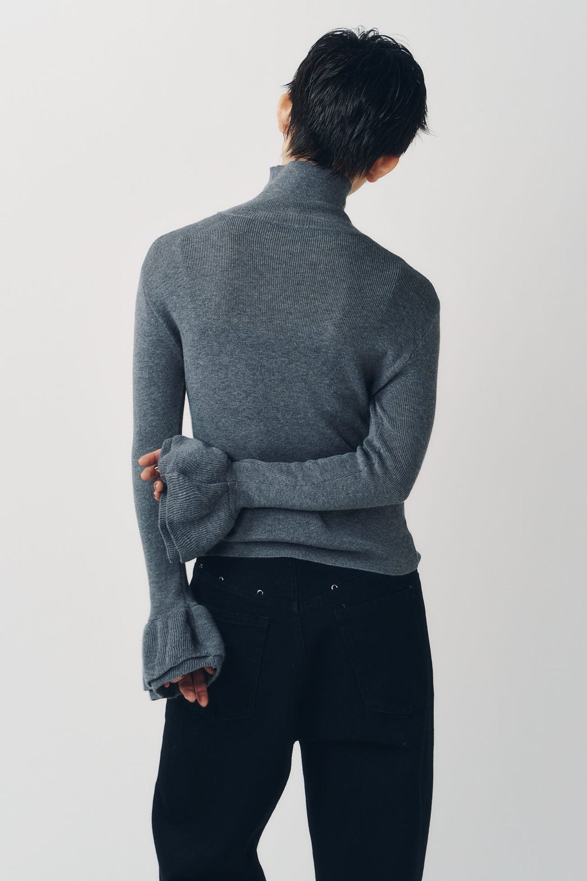 frill high neck knit/gray