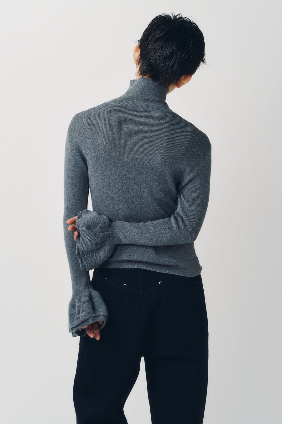 frill high neck knit/gray