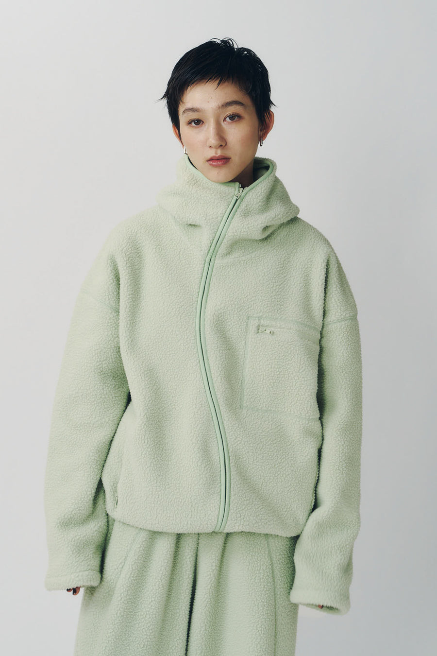 curved zip boa hoodie(unisex)/mint