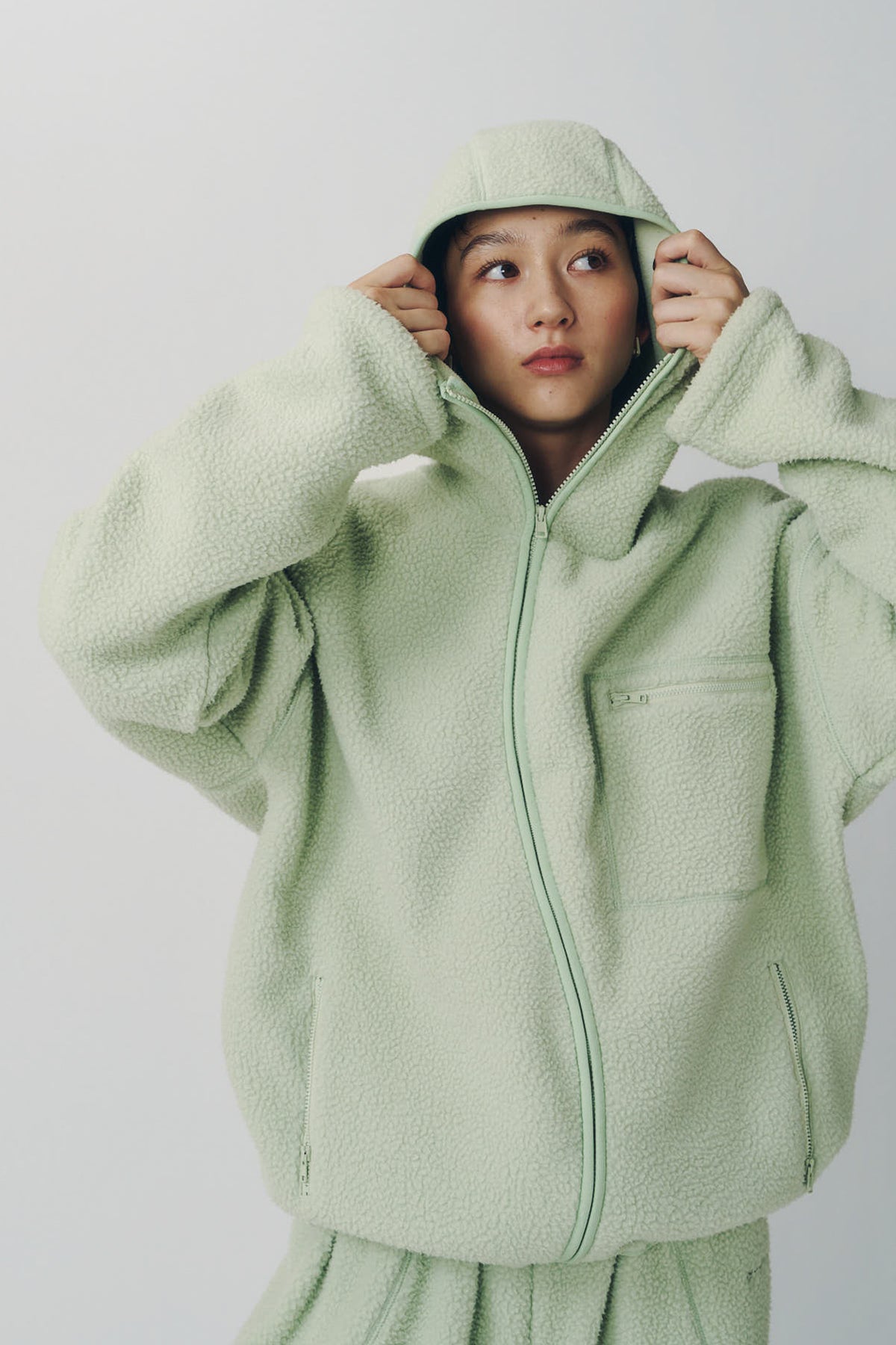 curved zip boa hoodie(unisex)/mint