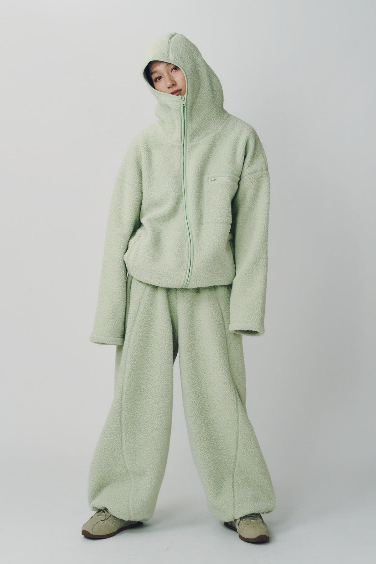 curved zip boa hoodie(unisex)/mint