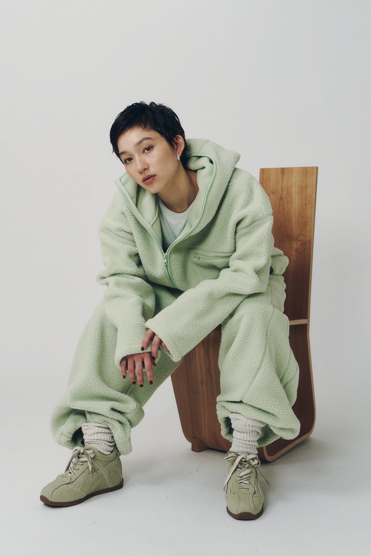 curved zip boa hoodie(unisex)/mint