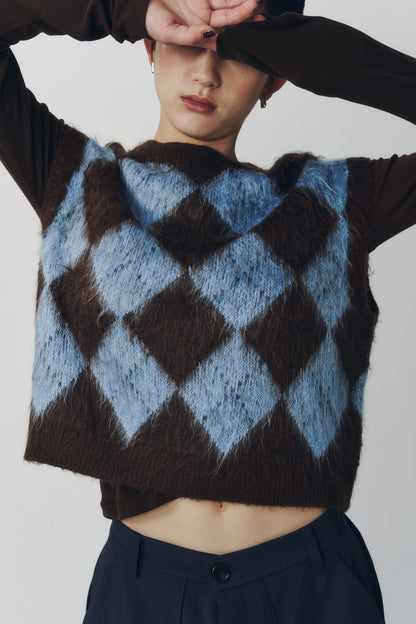 argyle knit vest/brown